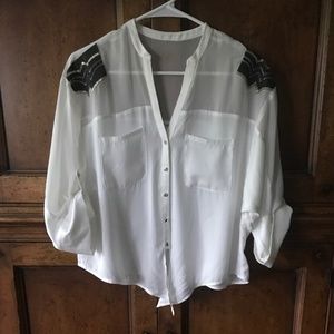 Bebe white embellished 3/4 sleeve flowy top